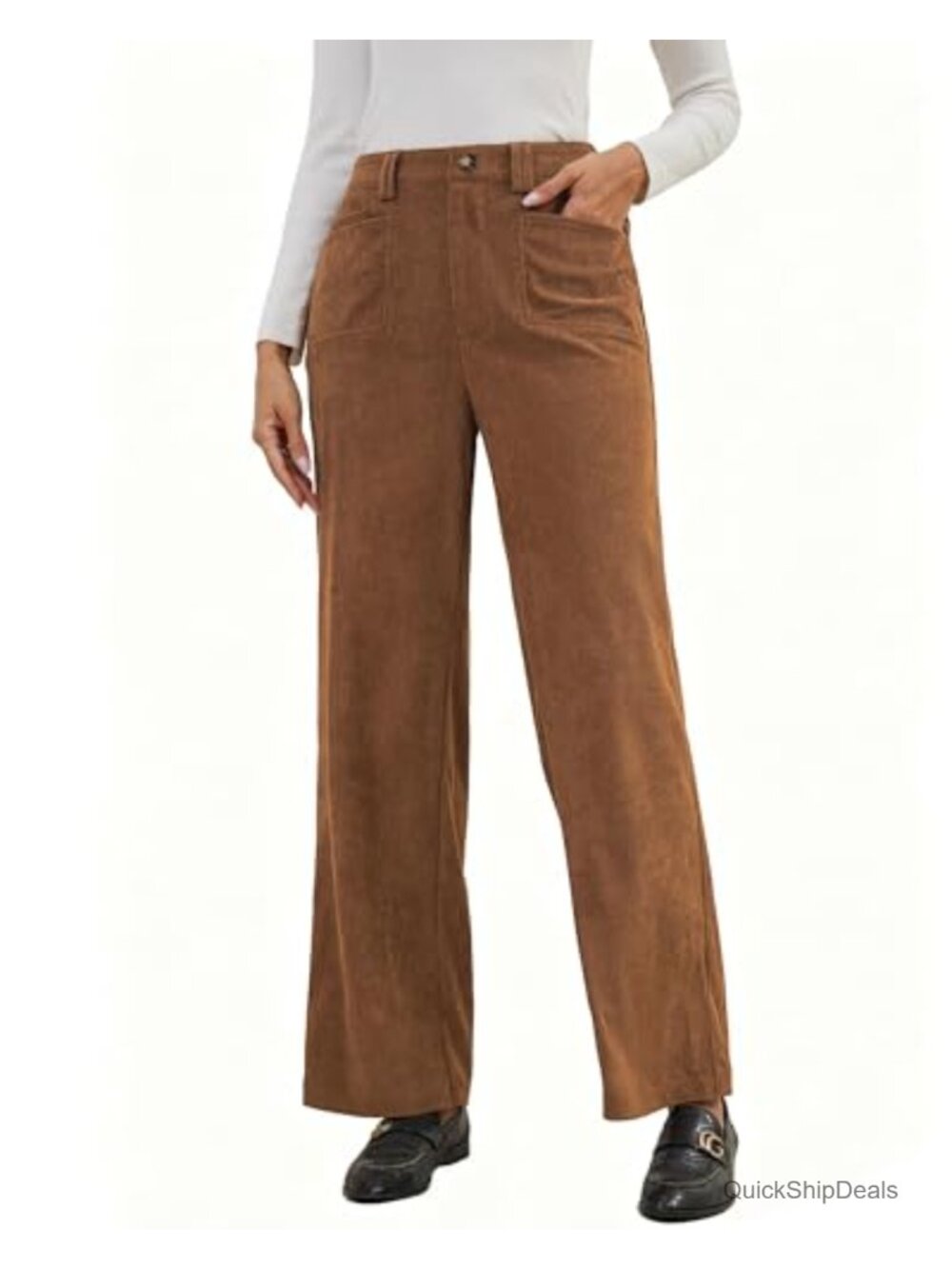 Stretch Corduroy High Waisted Wide Leg Casual Pants for Women, Fall Trousers